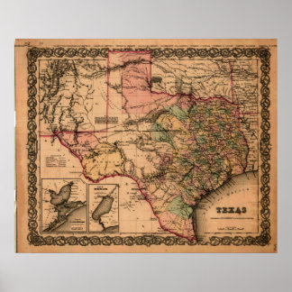 Poster Carte du Texas 1855