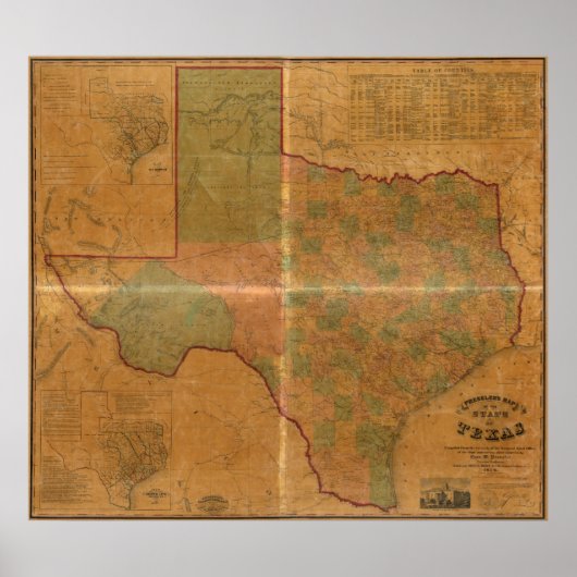 Poster Carte du Texas 1857 (Devant)