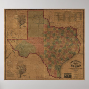 Poster Carte du Texas 1862