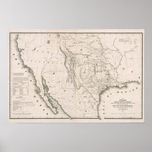 Poster Carte du Texas et les pays limitrophes