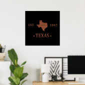 Poster Carte du Texas, l'État de l'étoile solitaire (Bureau à domicile)