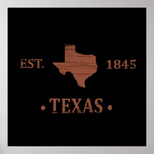 Poster Carte du Texas, l'État de l'étoile solitaire (Devant)
