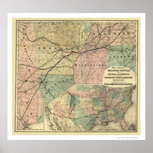 Poster Carte du Texas & Northeastern Railroad 1872