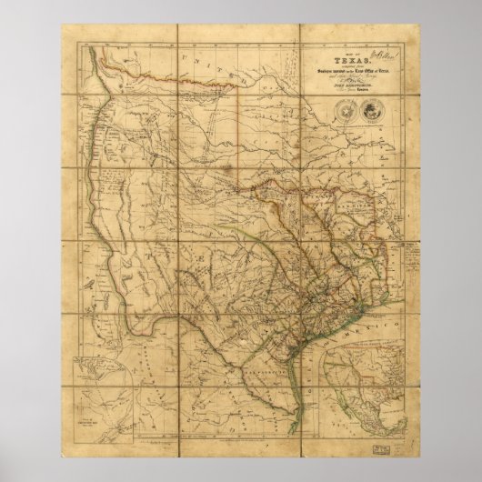 Poster Carte du Texas par John Arrowsmith (1841) (Devant)