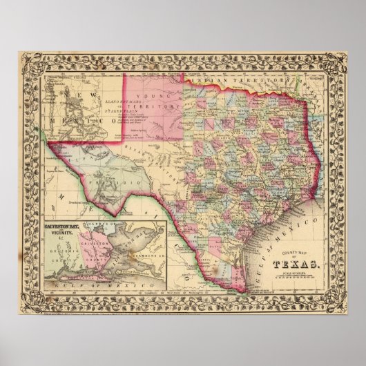 Poster Carte du Texas par Mitchell (Devant)