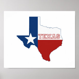 Poster Carte du Texas Silhoutte Formé Drapeau de l'État P