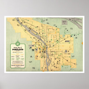 Poster Carte du tramway de Portland Oregon 1955