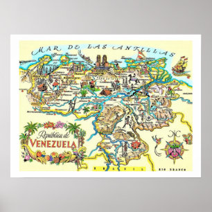 Poster Carte du Venezuela Vintage coloré Imprimer