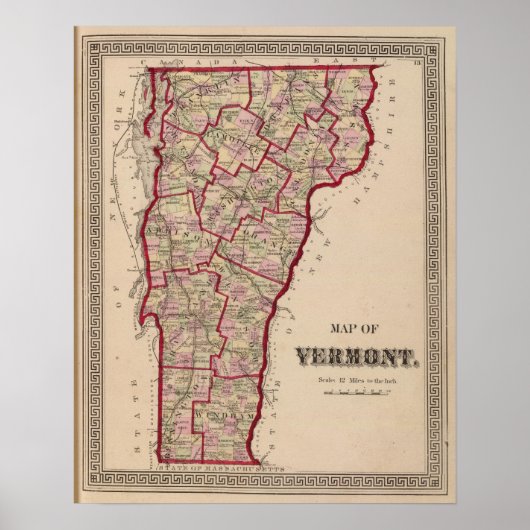 Poster Carte du Vermont (Devant)