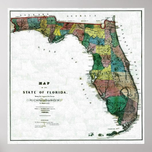Poster Carte du Vieux 1856 Floride (Devant)