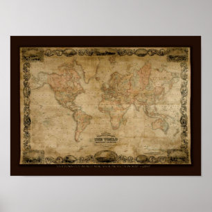 Poster Carte du vieux monde des COLTONS c1847