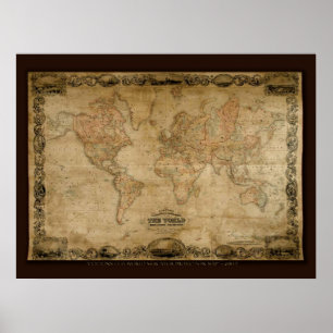 Poster Carte du vieux monde des COLTONS c1847