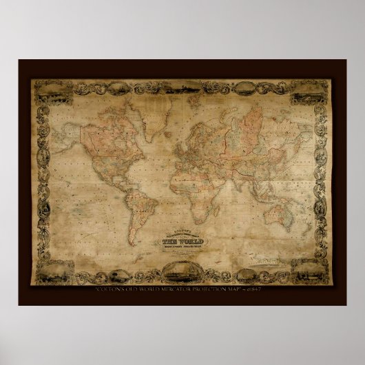 Poster Carte du vieux monde des COLTONS c1847 (Devant)