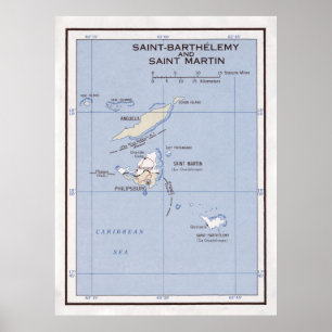 Poster Carte du Vieux Saint Martin, Anguilla et St Barts 