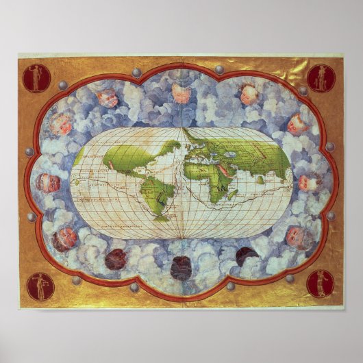 Poster Carte du voyage mondial de Magellan (Devant)