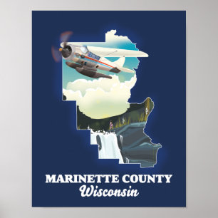 Poster Carte du Wisconsin du comté de Marinette