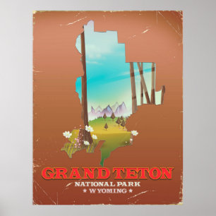 Poster Carte du Wyoming du parc national du Grand Teton
