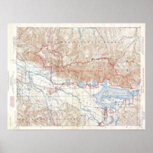 Poster Carte du Wyoming du Parc National vintage Grand Te