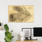 Poster Carte d'une partie de l'île d'Hawaii (Bureau à domicile)