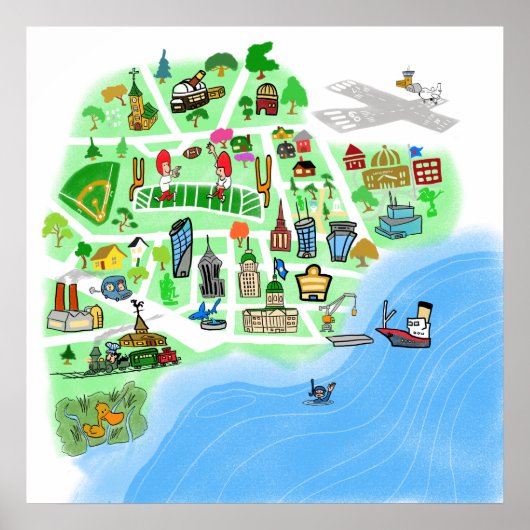 Poster Carte d'une ville imaginaire de Port (Devant)