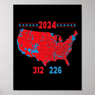 Poster Carte électorale 2024 Trump 312 Red 2024 Election