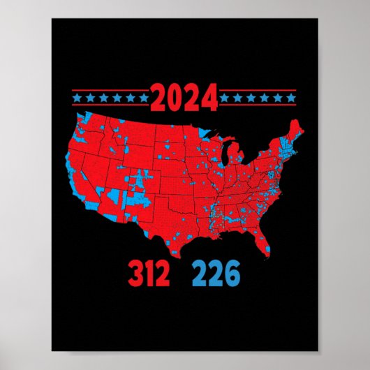 Poster Carte électorale 2024 Trump 312 Red 2024 Election  (Devant)
