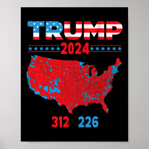 Poster Carte électorale 2024 Trump 312 Red 2024 Election