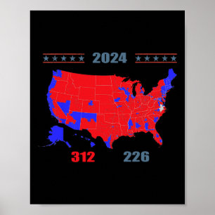 Poster Carte électorale 2024 Trump 312 Red 2024 Election 