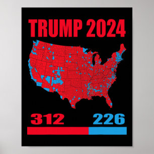 Poster Carte électorale 2024 Trump 312 Red 2024 Election 