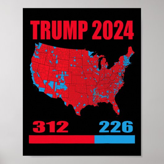 Poster Carte électorale 2024 Trump 312 Red 2024 Election  (Devant)