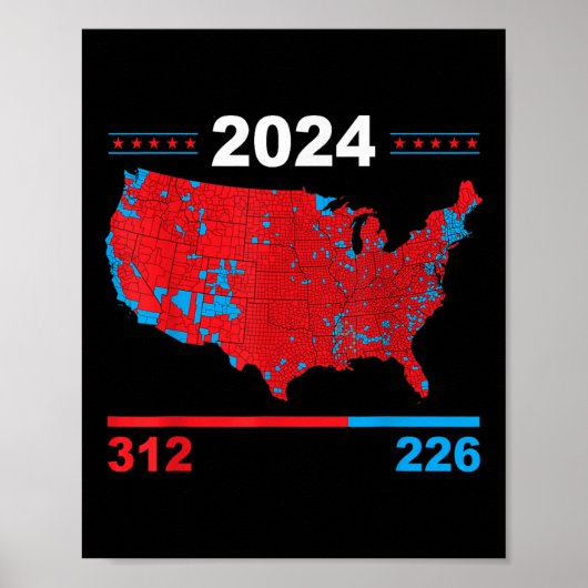Poster Carte électorale Trump 312 Red Résultats des élect (Devant)