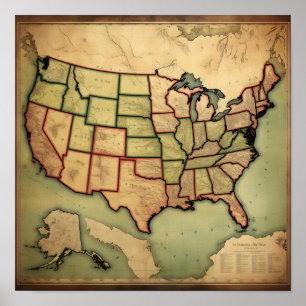 Poster Carte élémentaire des États-Unis