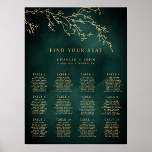 Poster Carte Emerald Green & Gold Botanical Seating Chart