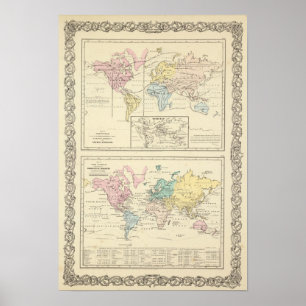 Poster Carte en couleur du monde