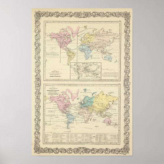 Poster Carte en couleur du monde (Devant)