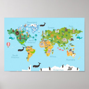 Poster Carte Enfants Cute
