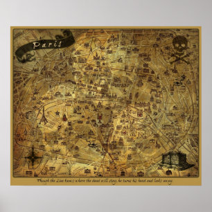 Poster Carte énigmatique de trésor de Paris
