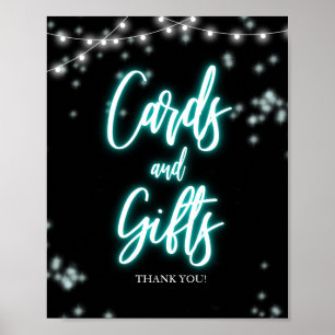 Poster Carte et cadeaux néon sarcelle pour 16 ans Joyeux