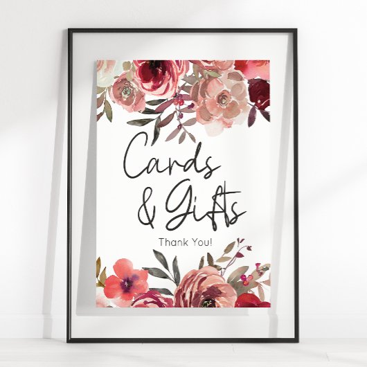 Poster Carte et cadeaux Rose Floral Blush Rouge