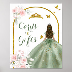 Poster Carte et cadeaux Sage Green Gold Princess Quinceañ