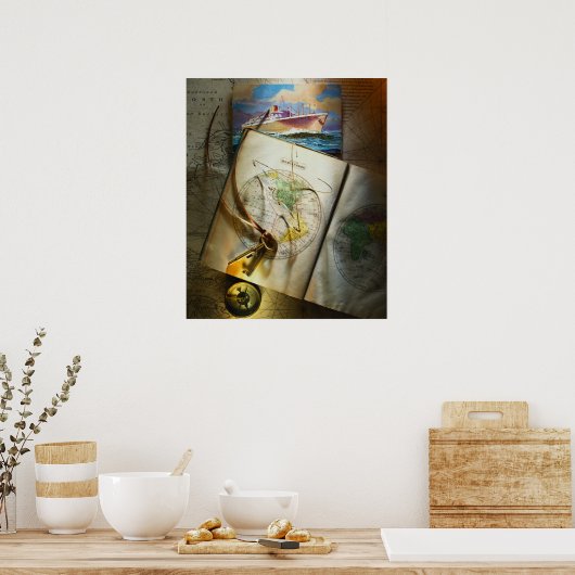 Poster Carte Et Compas (Cuisine)