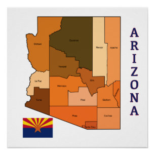 Poster Carte et drapeau de l'Arizona