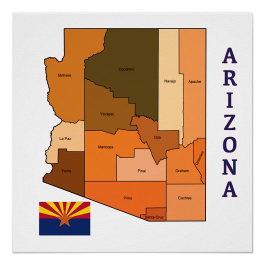 Poster Carte et drapeau de l'Arizona (Devant)
