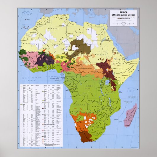 POSTER CARTE ETHNOLINGUISTIQUE DE LA CIA EN AFRIQUE (Devant)