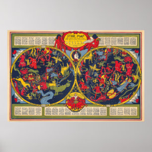 Poster Carte étoile vintage - Constellations Graphique cé
