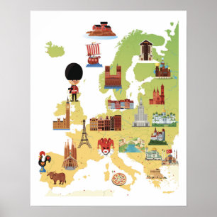 Poster Carte européenne du dessin animé
