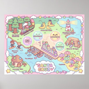 Poster Carte fantastique de Santa Cruz – Art côtier mythi