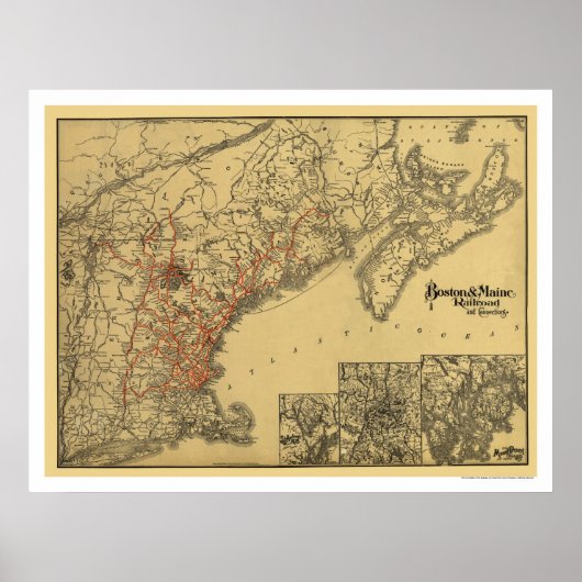 Poster Carte ferroviaire Boston & Maine 1898 (Devant)