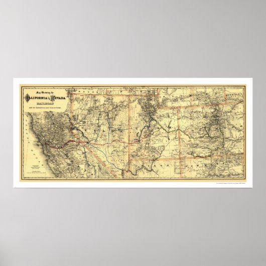 Poster Carte ferroviaire California & Nevada 1882 (Devant)
