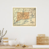 Poster Carte ferroviaire Connecticut 1893 (Cuisine)